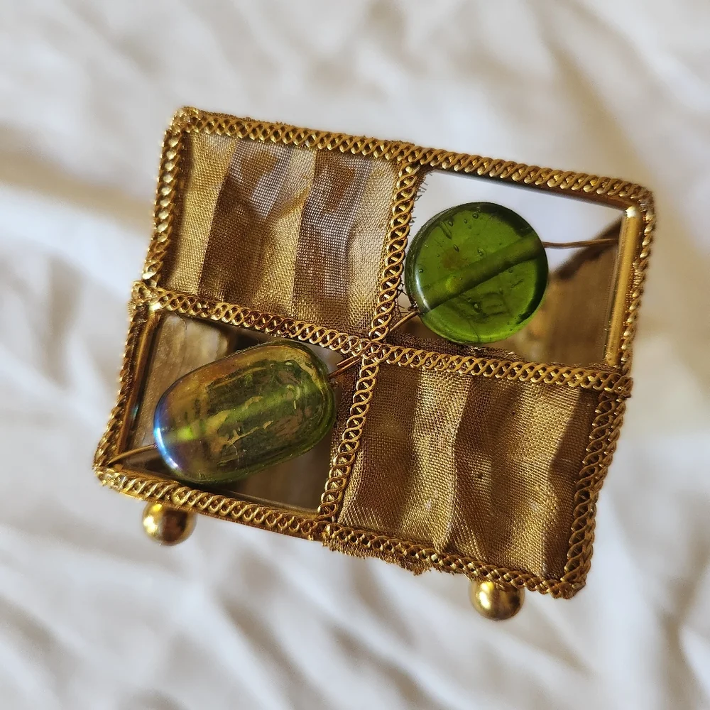 Vintage Beaded Gold Trinket Tray Jewelry Organizer Decorative Vanity